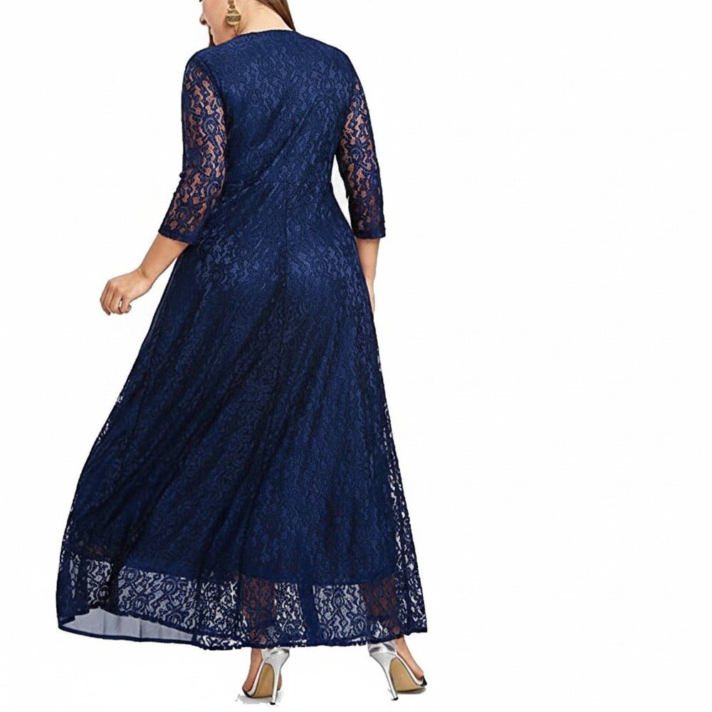 Yisibia 4XL Navy Lace Ball Gown Formal Plus Size Ladies Long Maxi Dress NWT - Picture 3 of 6